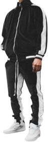 Men's 2 Pieces Full Zip Tracksuits Golden Velvet Thickening Sport Suits Casual Outfits Jacket & Pants Fitness Tracksuit Sets - S - black